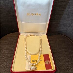Majorica Pearl Necklace with Gold Accents